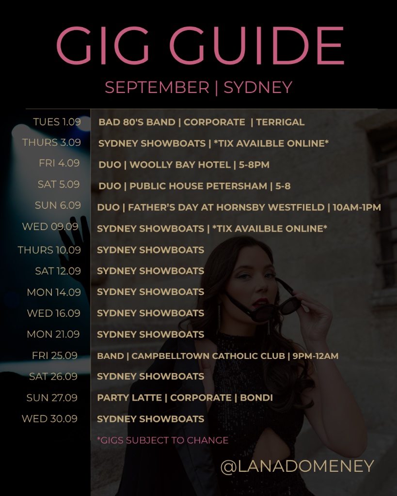 Lana Domeney - September Gig Guide Poster - Sydney Singer Live Performances